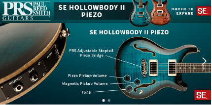 PRS SE Hollowbody II Piezo Peacock Blue Smokeburst (with LR Baggs system)